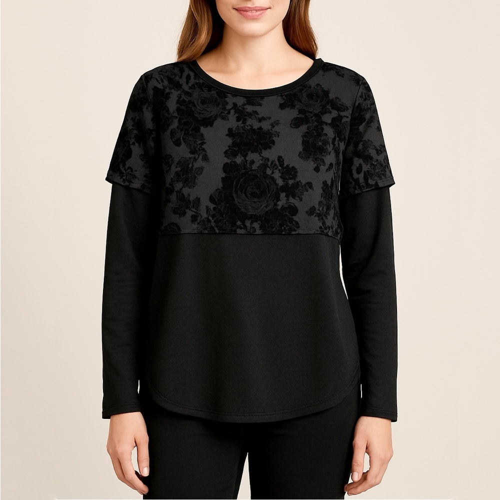Joseph Ribkoff Foiled Velvet Georgette Flared Top Size 10